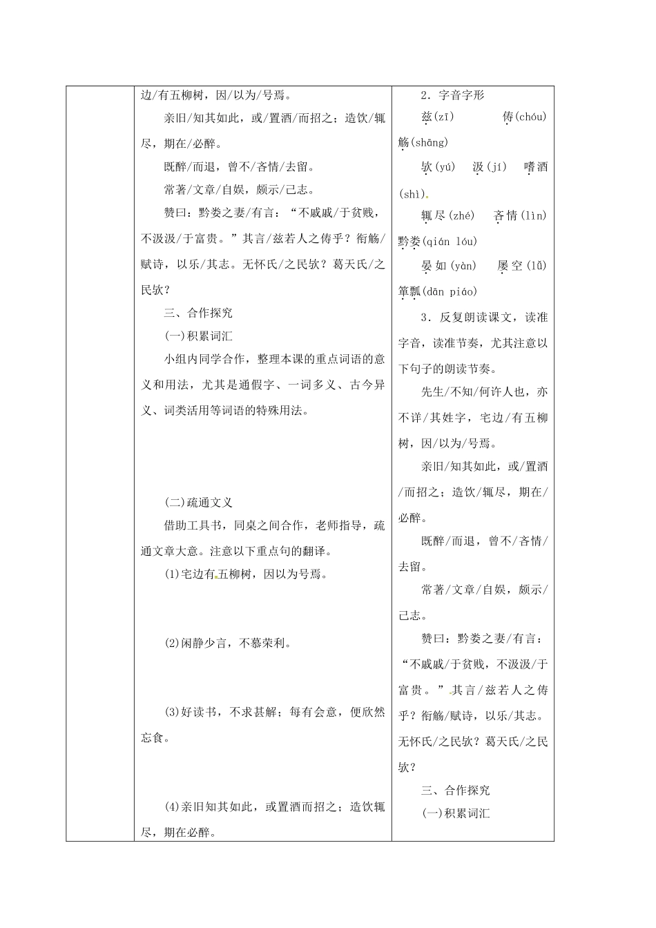 陕西省山阳县八年级语文下册 第五单元 22 五柳先生传学案1 （新版）新人教版-（新版）新人教版初中八年级下册语文学案_第2页