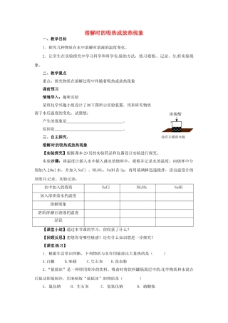 陕西省安康市旬阳县麻坪初级中学九年级化学下册 第九单元 课题2《溶解度》溶解时的吸热或放热现象教案 （新版）新人教版
