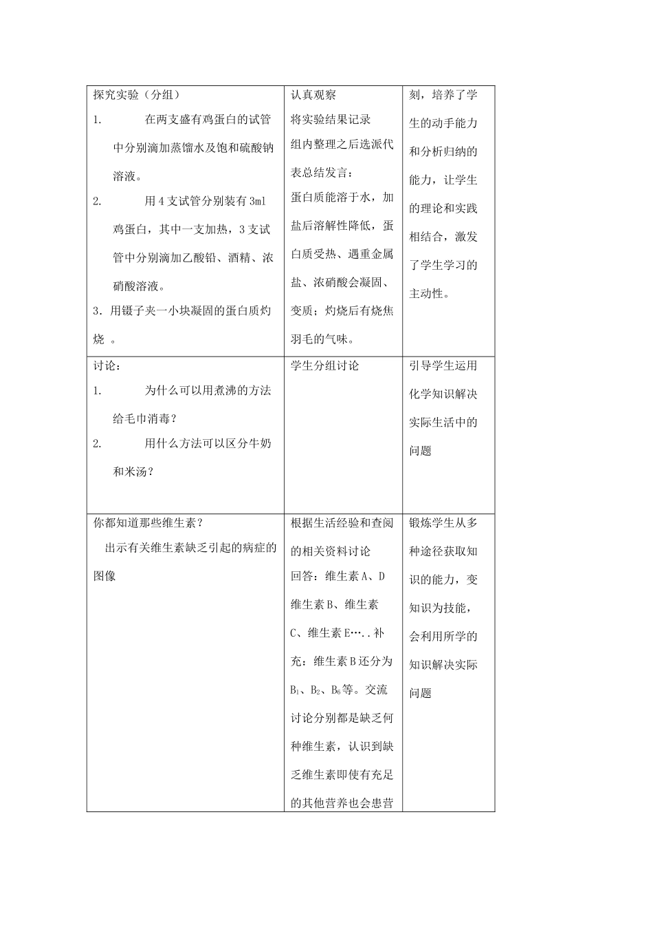 九年级化学下册 第8章 食品中的有机化合物 第三节 蛋白质和维生素名师教案2 沪教版_第3页