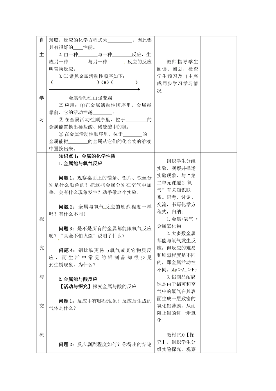 山东省郯城县郯城街道初级中学九年级化学下册 第八单元 课题2 金属的化学性质教案 新人教版_第2页