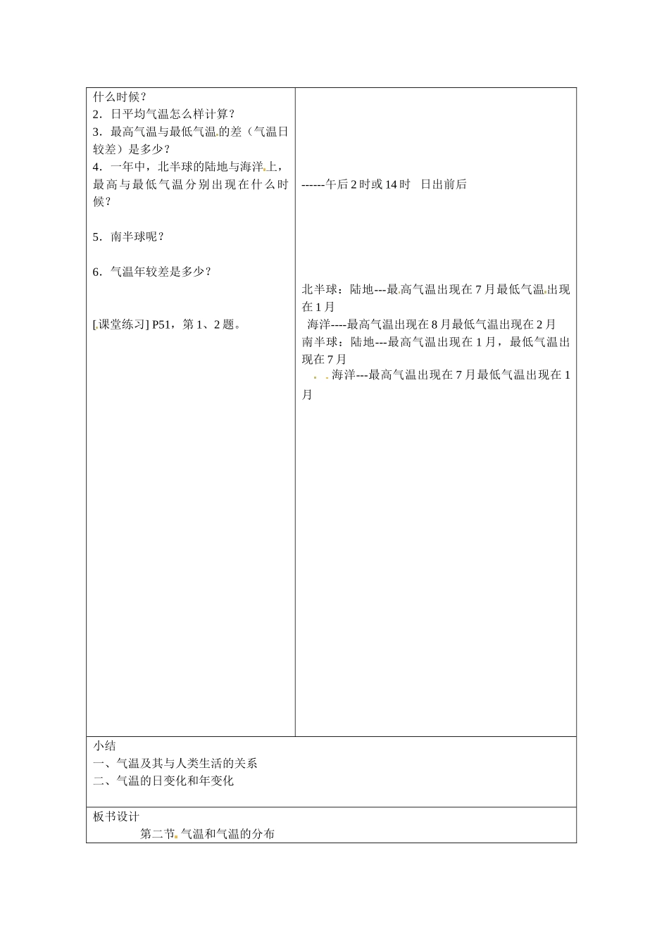 山东省郯城县第三初级中学七年级地理上册《第三章第二节 气温和气温分布（一）》教案 新人教版_第2页