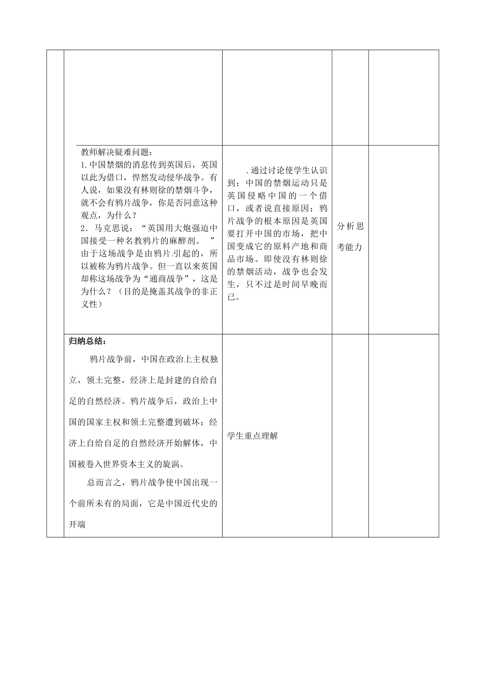 山东省邹平县实验中学八年级历史上册《第1课 鸦片战争的烽烟》教案 北师大版_第3页