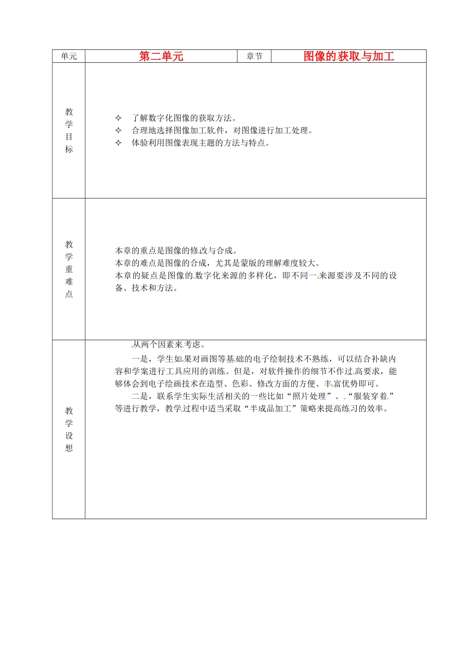 山东省烟台20中中学初中信息技术 《图像的获取与加工》教案_第1页