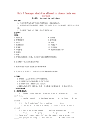 九年级英语全册 Unit 7 Teenagers should be allowed to choose their own clothes（第6课时）导学案 （新版）人教新目标版-（新版）人教新目标版初中九年级全册英语学案