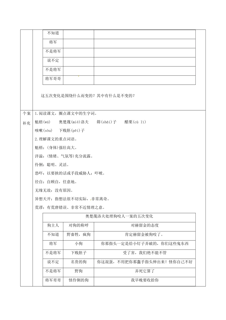 天津市滨海新区九年级语文下册 第二单元 7 变色龙导学案 （新版）新人教版-（新版）新人教版初中九年级下册语文学案_第2页