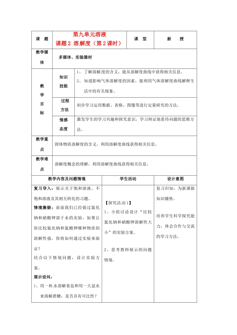 九年级化学下册 9.2溶解度教案（2）人教新课标版_第1页