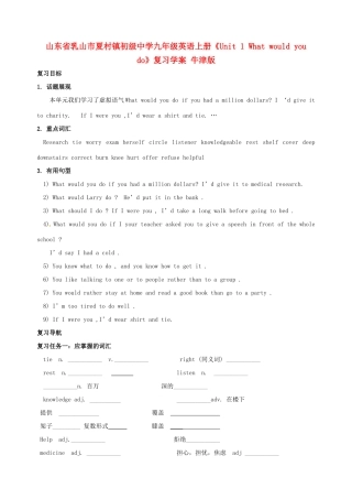 山东省乳山市夏村镇初级中学九年级英语上册《Unit 1 What would you do》复习学案 牛津版