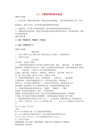山东省郯城第三中学初中信息技术 2.1 计算机网络基本组成教案