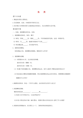 山东省东营市第二中学七年级生物《鱼类》学案