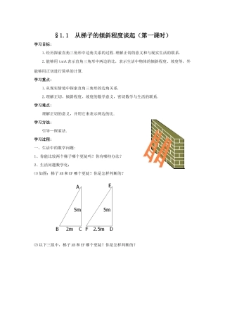 九年级数学 1.1从梯子的倾斜程度谈起(第1课时)学案 北师大版