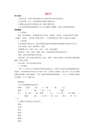 金识源八年级语文下册 13《故乡》学案 鲁教版五四制-鲁教版五四制初中八年级下册语文学案