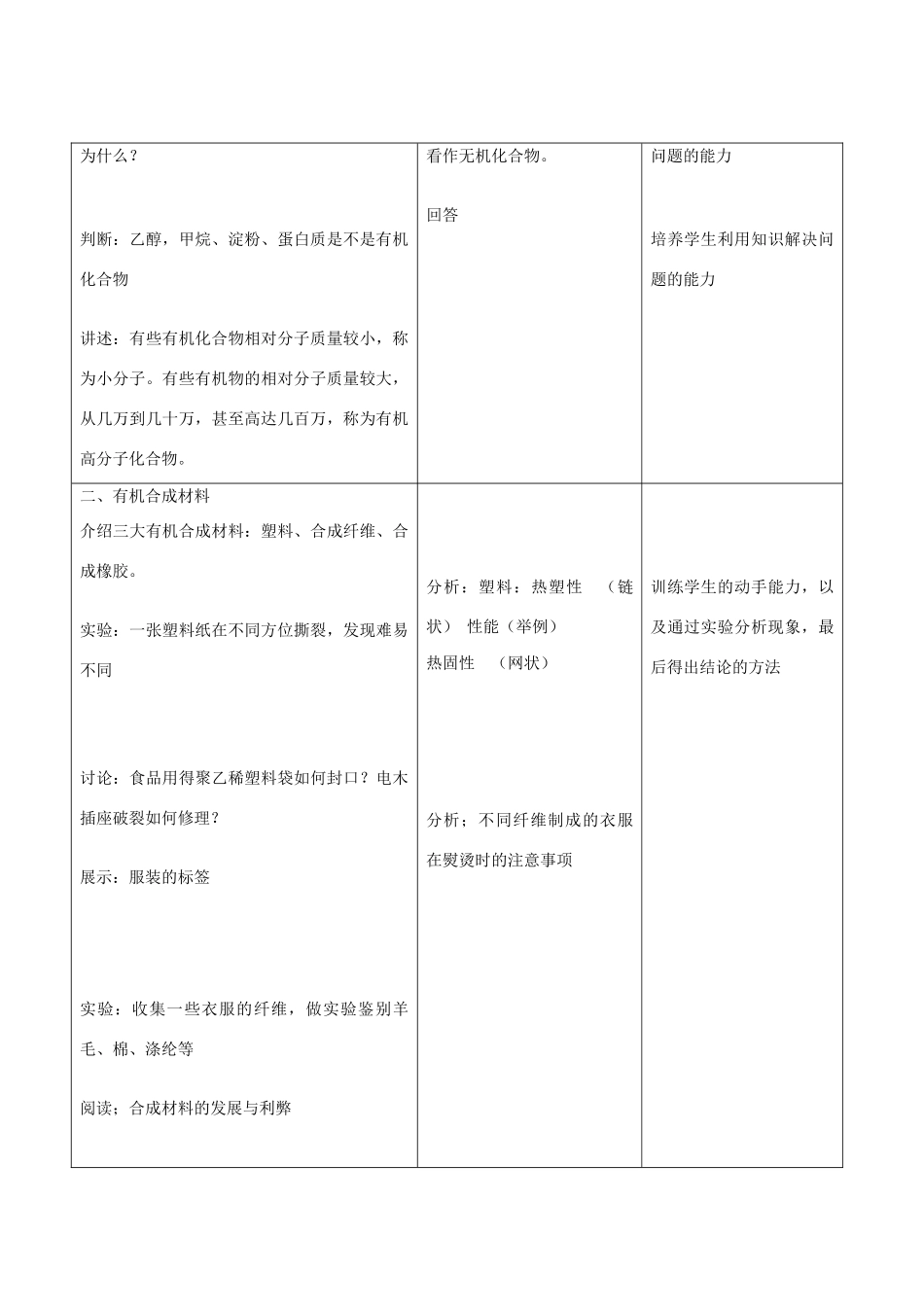 九年级化学下册123有合成材料教学设计人教新课标版_第2页