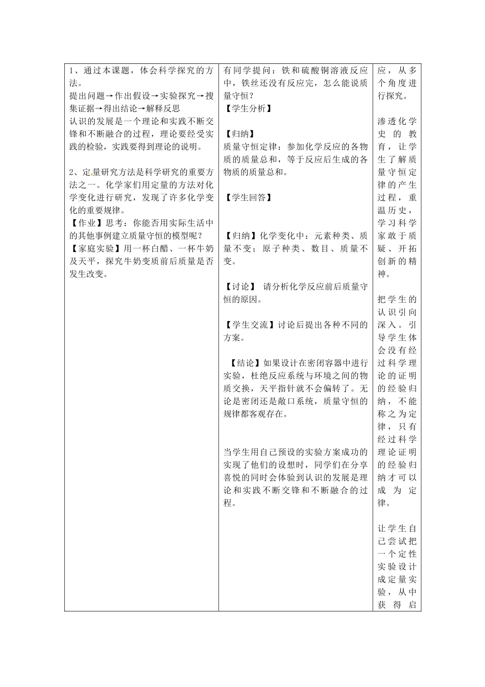 云南省景洪市第三中学九年级化学上册 第五单元 课题1 质量守恒定律教案1 新人教版_第3页