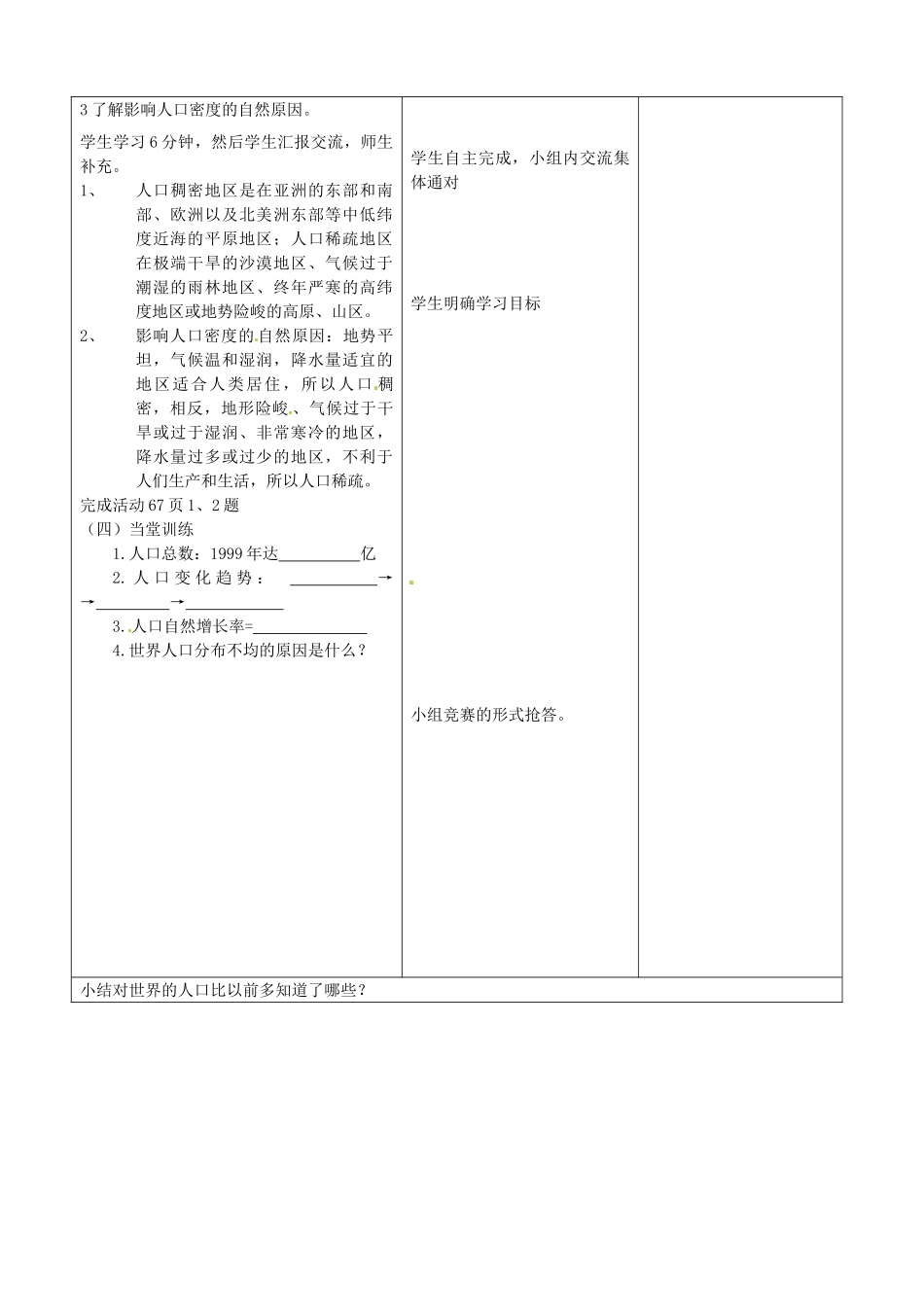 山东省郯城县第三初级中学七年级地理上册《第四章第一节人口与人种》教案 新人教版_第2页