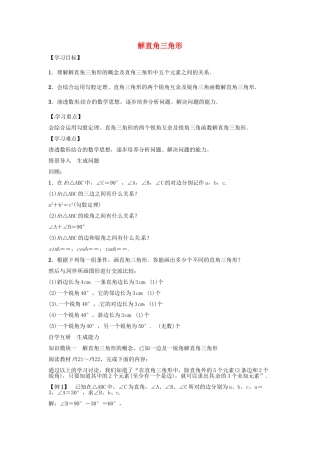 九年级数学上册 第4章 锐角三角函数 解直角三角形学案 （新版）湘教版-（新版）湘教版初中九年级上册数学学案