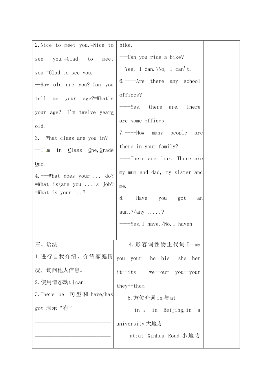 山东省冠县东古城镇中学七年级英语下册 module1-5 复习学案（无答案） 北师大版_第3页