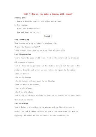 山东省肥城市安站中学八年级英语上册 Unit 7 How do you make a banana milk shake Period 1导学案 人教新目标版