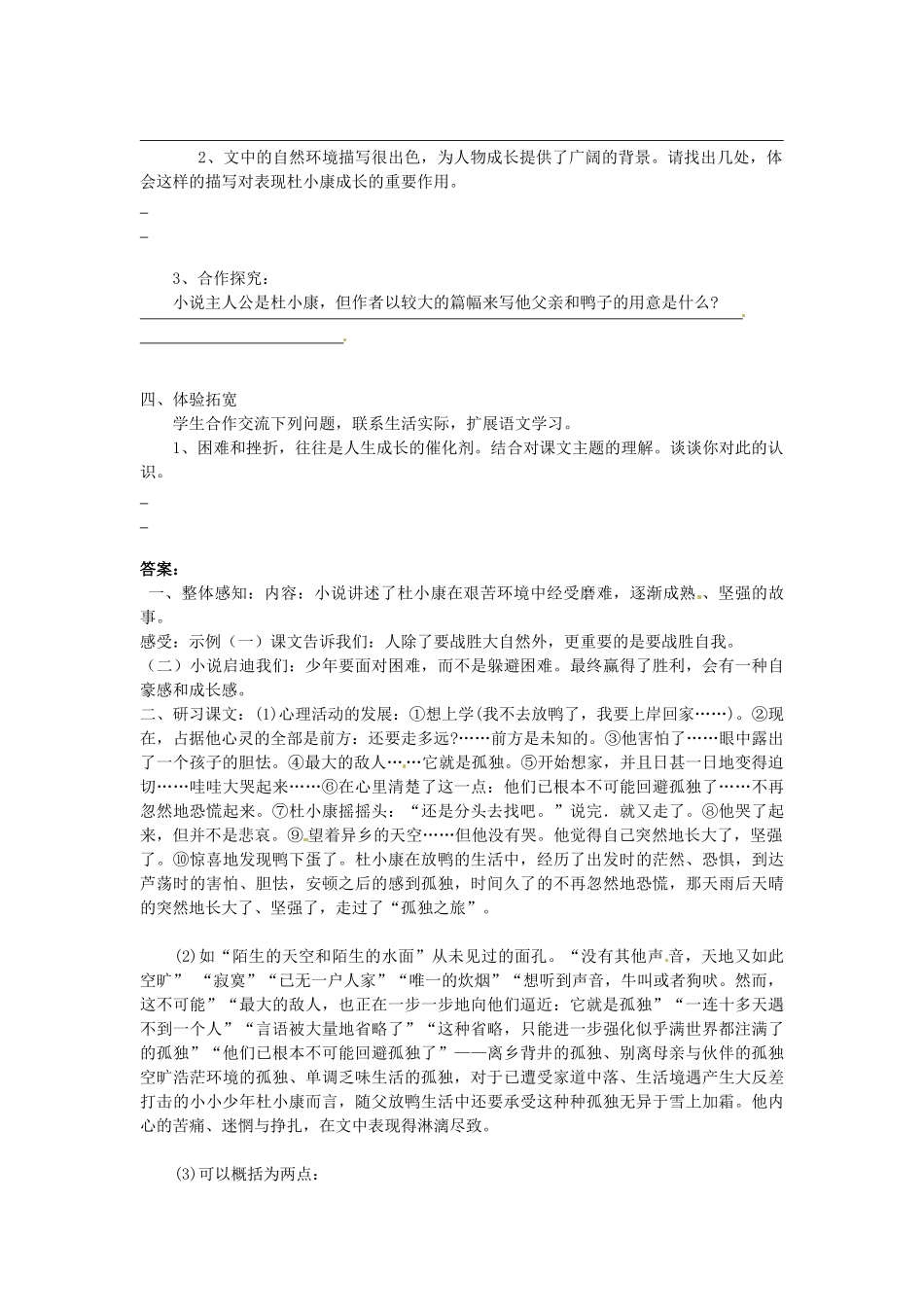 九年级语文上册《10 孤独之旅》学案 新人教版-新人教版初中九年级上册语文学案_第2页