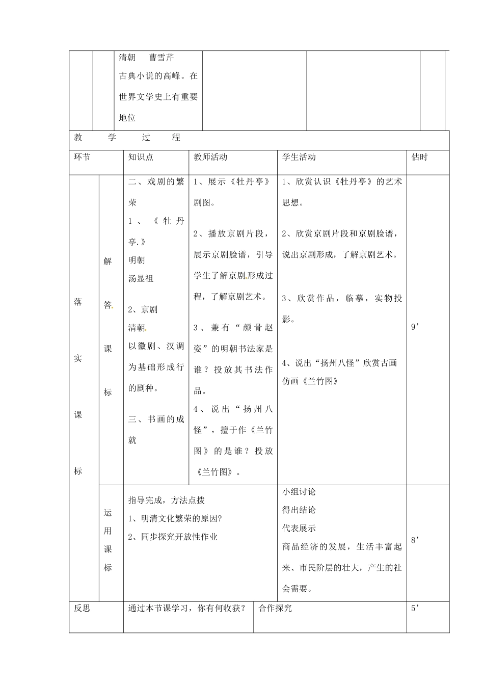 山东省临沭县第三初级中学七年级历史下册《第22课课时代特点鲜明的明清文化（二）》教案 新人教版_第3页