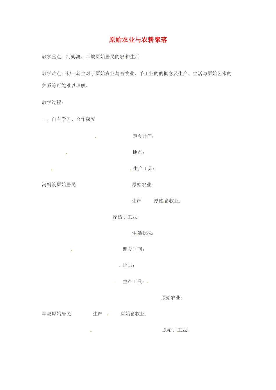 （秋季版）七年级历史上册 第2课 原始农业与农耕聚落教学反思 北师大版-北师大版初中七年级上册历史教案_第1页