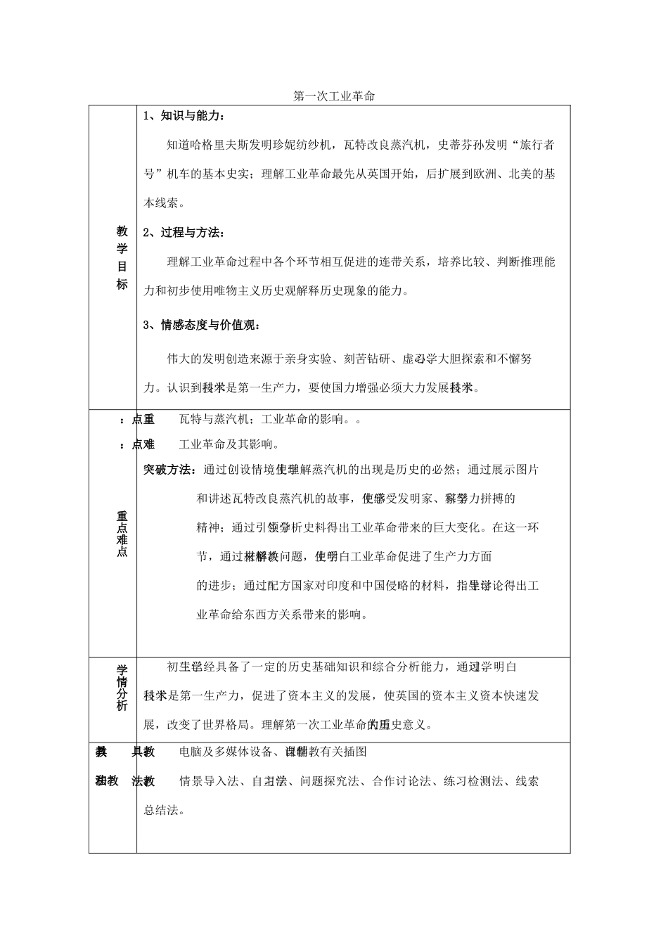 秋九年级历史上册 第21课《第一次工业革命》教案 华东师大版-华东师大版初中九年级上册历史教案_第1页