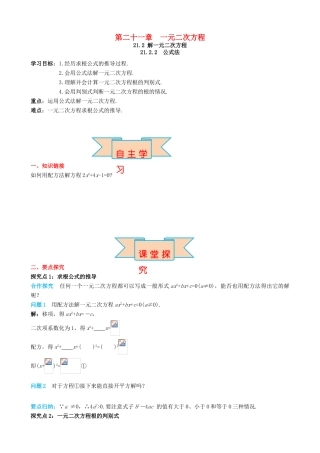秋九年级数学上册 第二十一章 一元二次方程 21.2 解一元二次方程 21.2.2 公式法导学案 （新版）新人教版-（新版）新人教版初中九年级上册数学学案