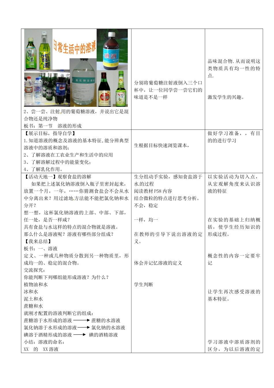 山东省滕州市大坞镇大坞中学九年级化学全册《3.1 溶液的形成（第一课时）》教案 鲁教版_第2页