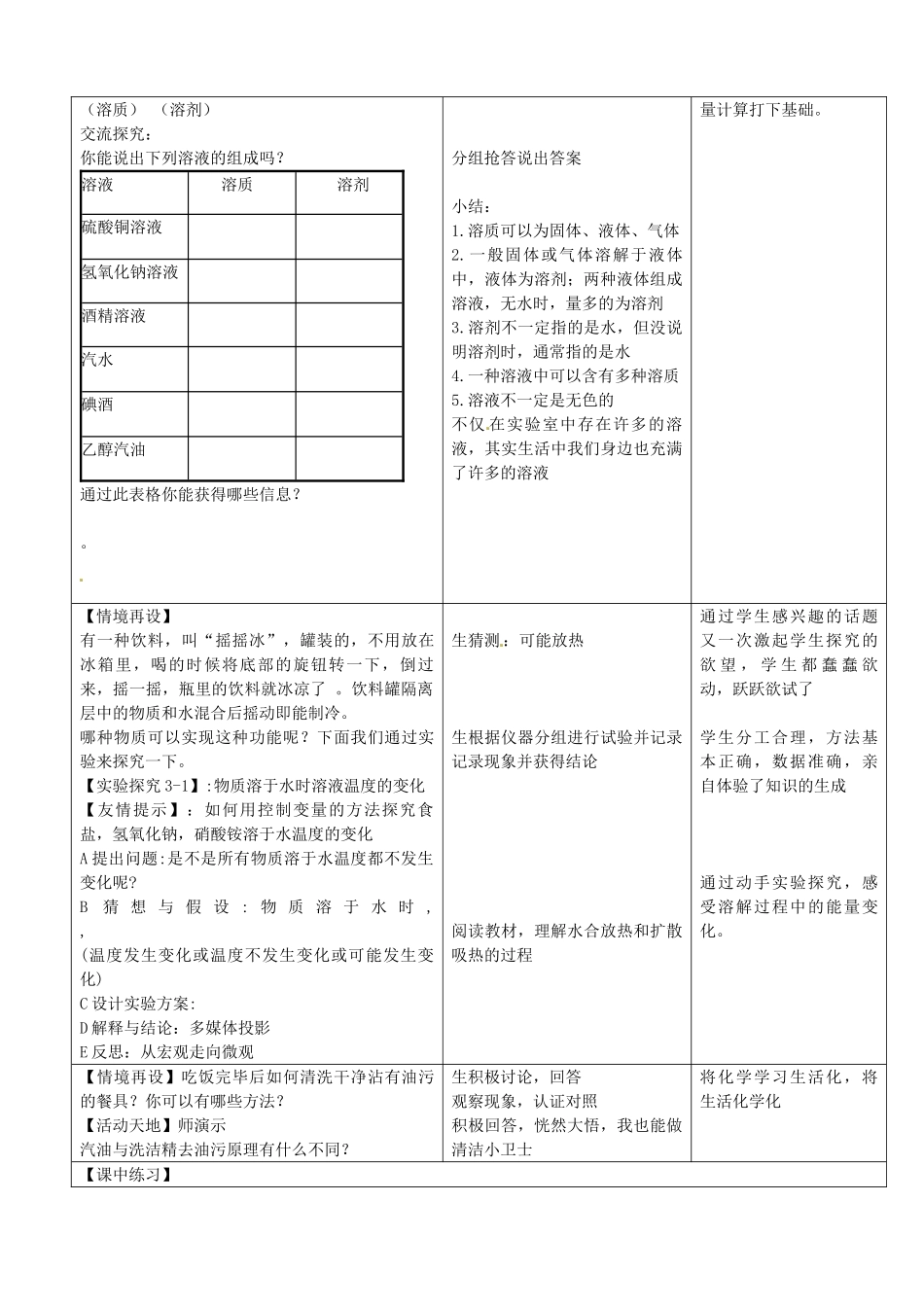山东省滕州市大坞镇大坞中学九年级化学全册《3.1 溶液的形成（第一课时）》教案 鲁教版_第3页
