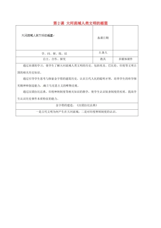 山东省泰安市岱岳区徂徕镇第一中学九年级历史上册《第一单元 第2课 大河流域人类文明的摇篮》教学案 新人教版
