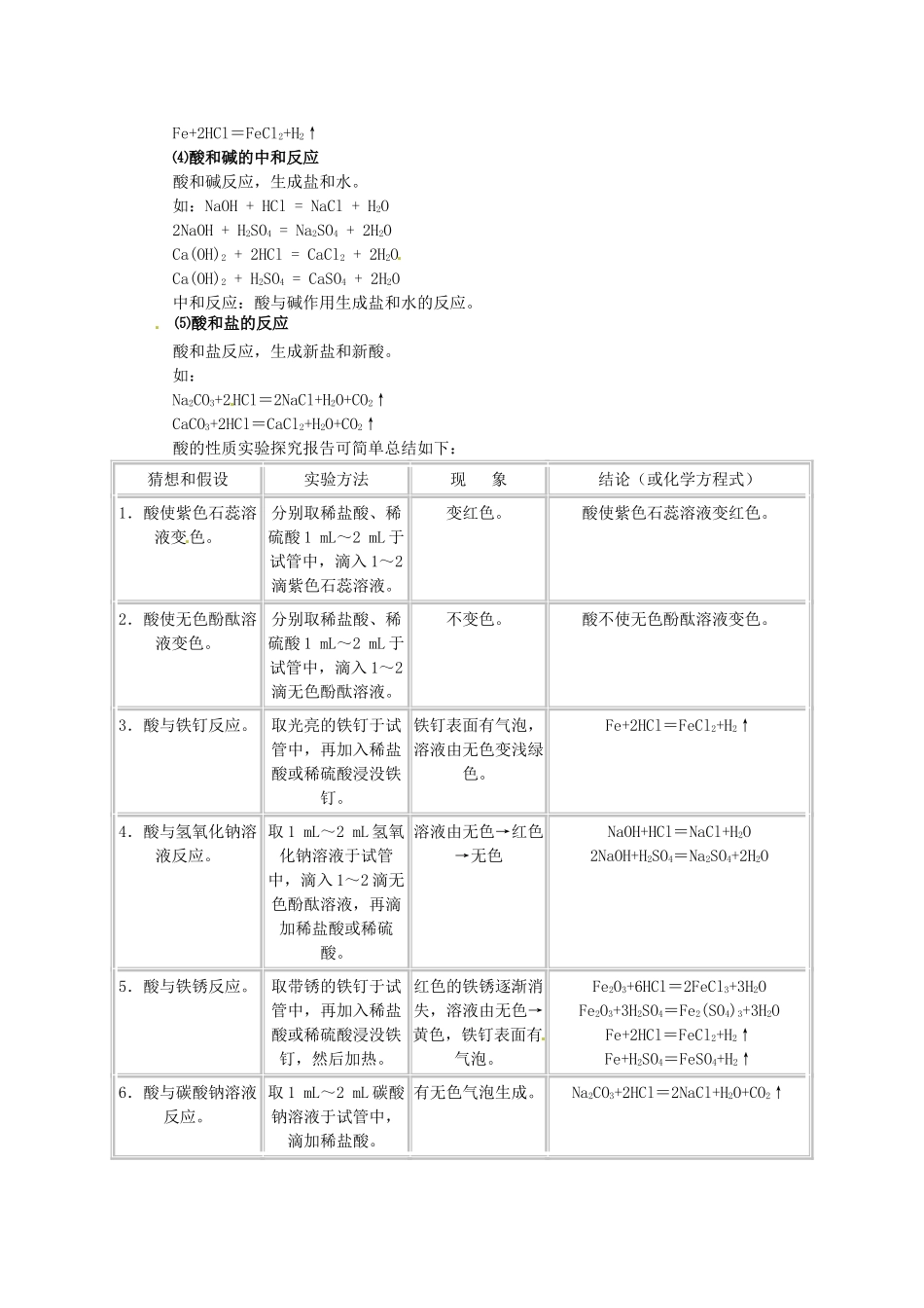 山东省郯城三中九年级化学《常见的酸》教案 人教新课标版_第3页