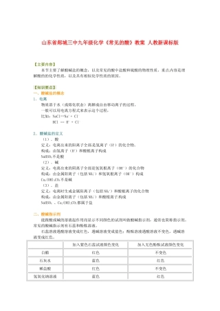 山东省郯城三中九年级化学《常见的酸》教案 人教新课标版