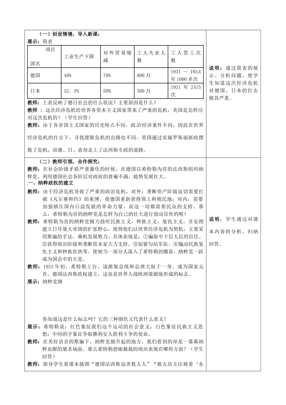 山东省枣庄市第四十二中学九年级历史下册《第5课 法西斯势力的猖獗》教案 鲁教版_第2页