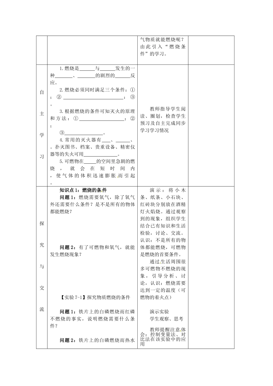 山东省郯城县郯城街道初级中学九年级化学上册 第七单元 燃料及其利用 课题1 燃烧和灭火教案 新人教版_第2页