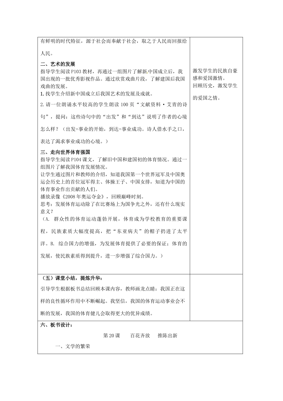 山东省滕州市大坞镇大坞中学八年级历史下册《百花齐放 推陈出新》教案 鲁教版_第3页