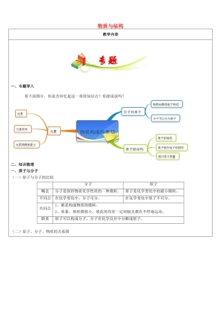 黑龙江省哈尔滨市九年级化学教师辅导讲义 物质与结构-人教版初中九年级全册化学教案