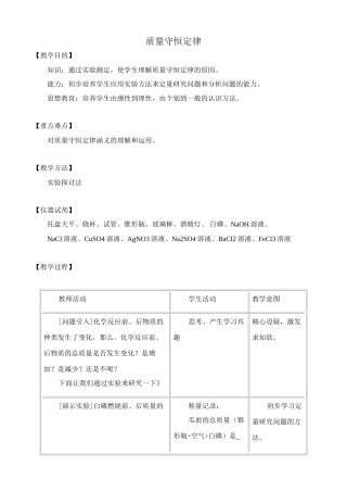 鲁教版八年级化学质量守恒定律教案3