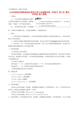 山东省胶南市隐珠街道办事处中学九年级数学第一轮复习 第2讲 整式导学案 新人教版