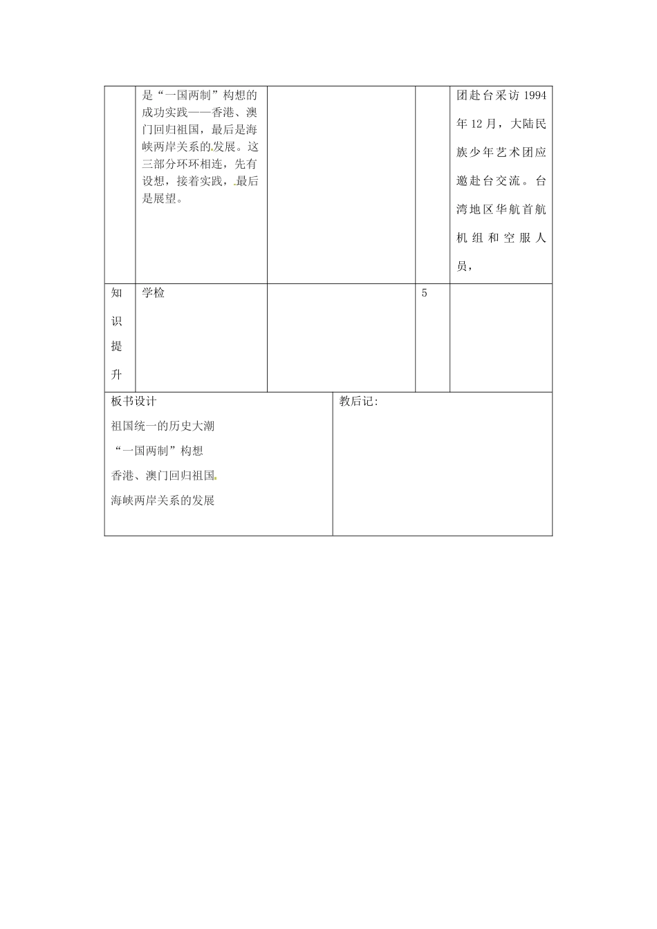 山东省滨州市邹平实验中学八年级历史下册《第13课 祖国统一的历史大潮》教案 北师大版_第3页