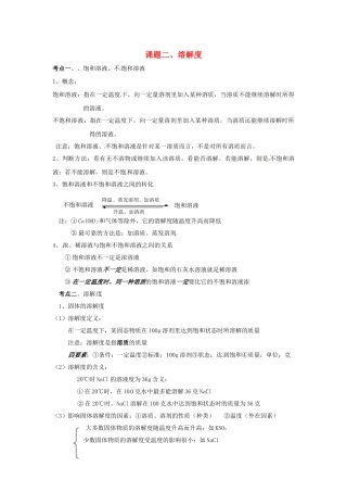九年级化学下册 第九单元 溶液《课题二 溶解度》考点复习教案 新人教版