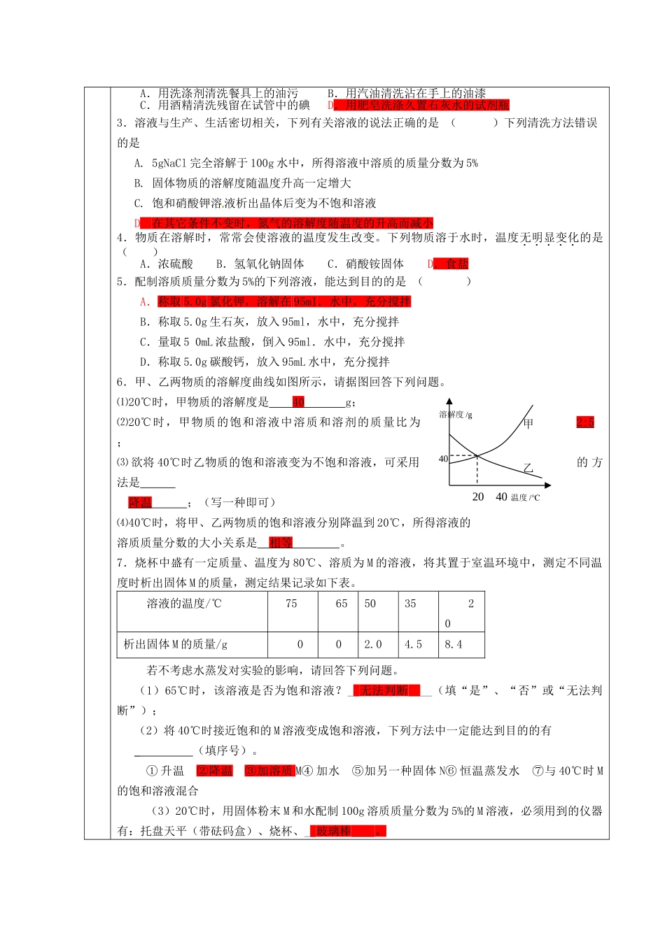 九年级化学下册 第十二讲 溶液精品教案 新人教版_第3页
