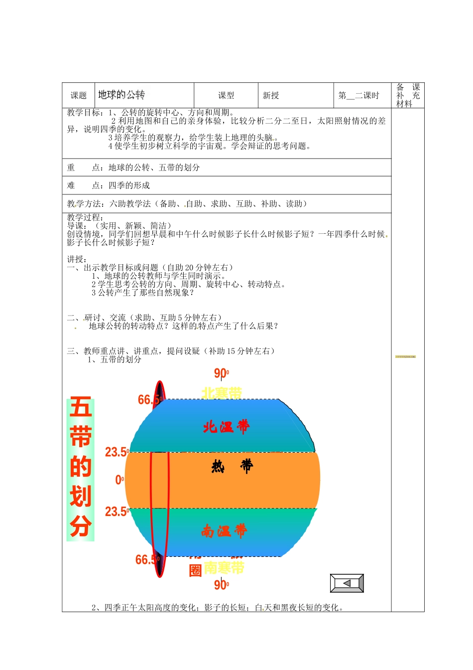 山东省济南市辛寨乡辛锐中学七年级地理上册 1.1 地球和地球仪（第二课时）六助教学法实施教案 新人教版_第2页