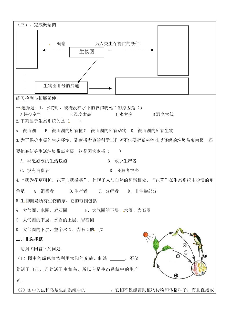 江苏省徐州市王杰中学七年级生物下册《2.2 生物下册生存的家园-生物下册圈》导学案 苏科版_第2页