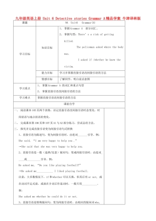 九年级英语上册 Unit 6 Detective stories Grammar A精品学案 牛津译林版