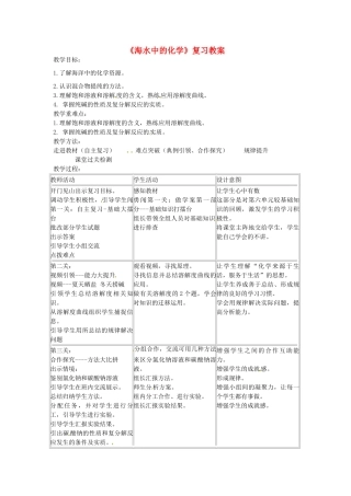 山东省肥城市石横镇初级中学九年级化学全册《海水中的化学》复习教案（无答案） 鲁教版