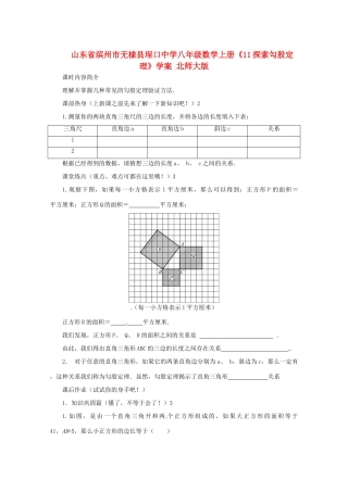 山东省滨州市无棣县埕口中学八年级数学上册《1.1探索勾股定理》学案 北师大版