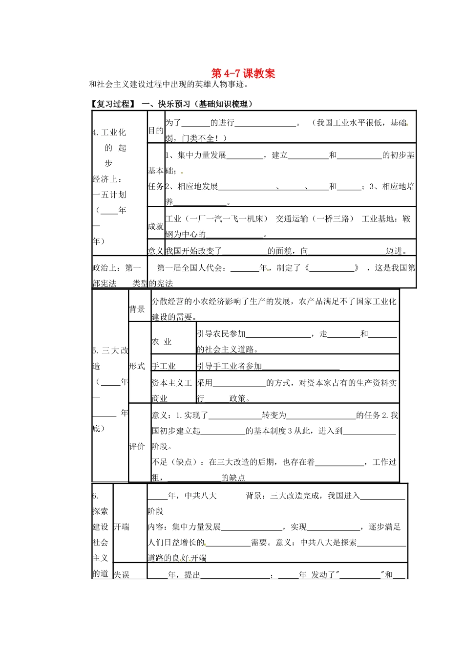 山东省宁阳县第二十五中学八年级历史下册 第4-7课复习教案 新人教版_第1页