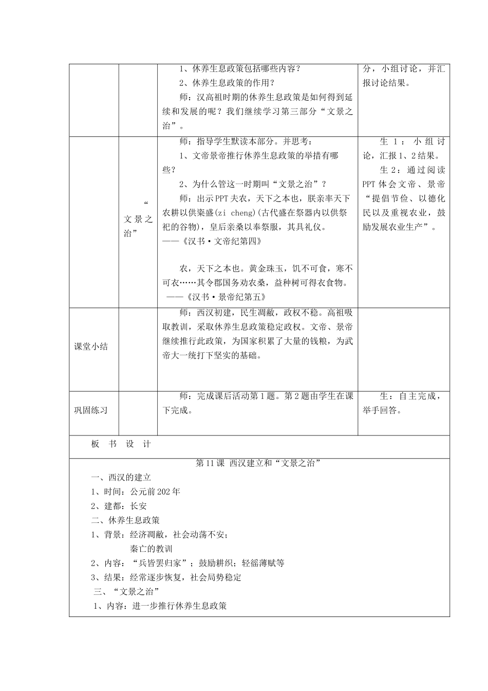 秋七年级历史上册 第三单元 秦汉时期 统一多民族国家的建立和巩固 第11课 西汉建立和“文景之治”教案1 新人教版-新人教版初中七年级上册历史教案_第2页