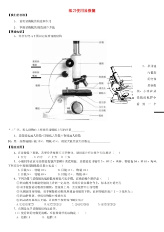 天津市小站第一中学七年级生物上册 2.1 练习使用显微镜学案（无答案） 新人教版