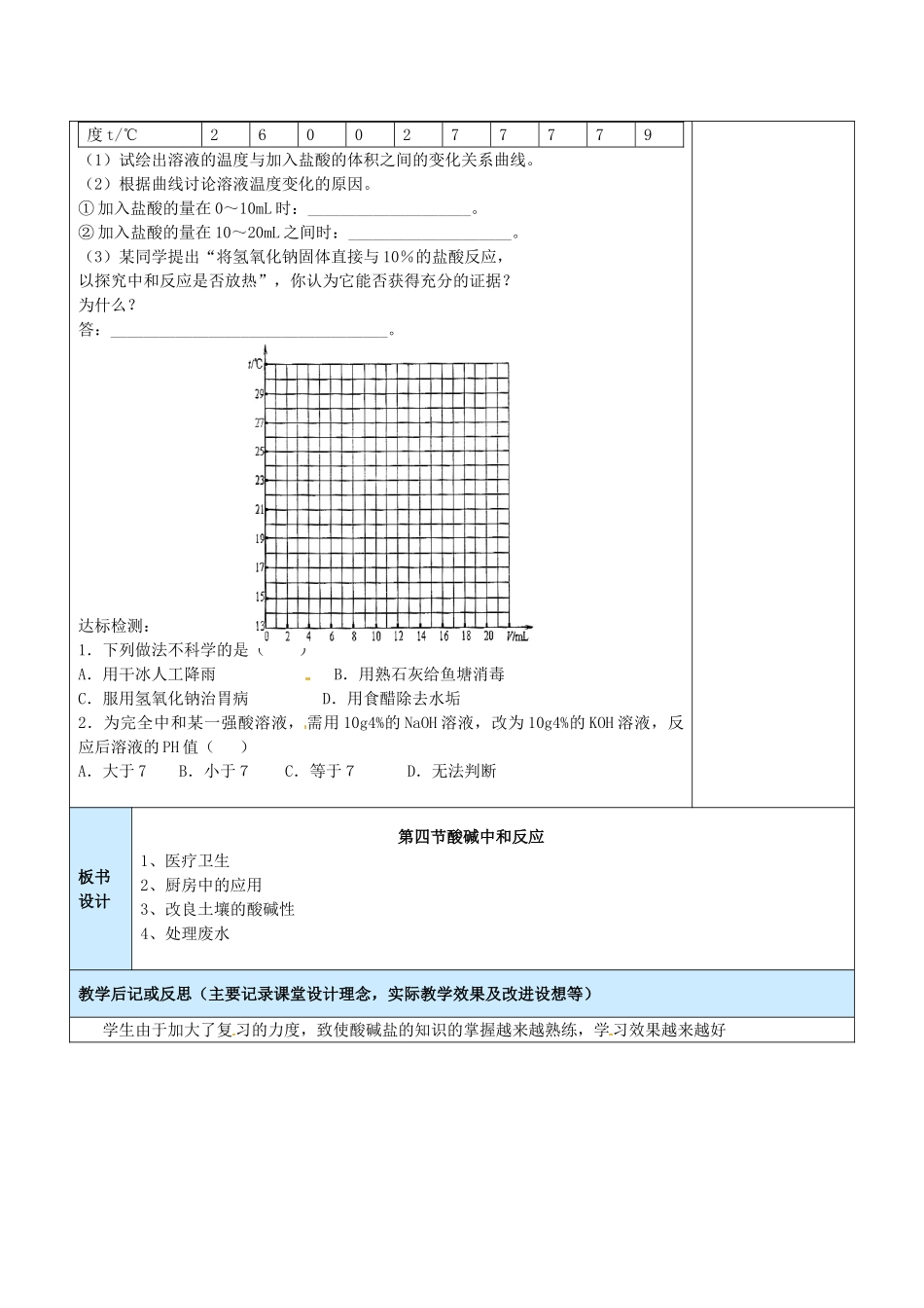 山东省龙口市南山双语学校九年级化学上册 酸碱中和反应（第二课时）专题复习教案 鲁教版_第3页