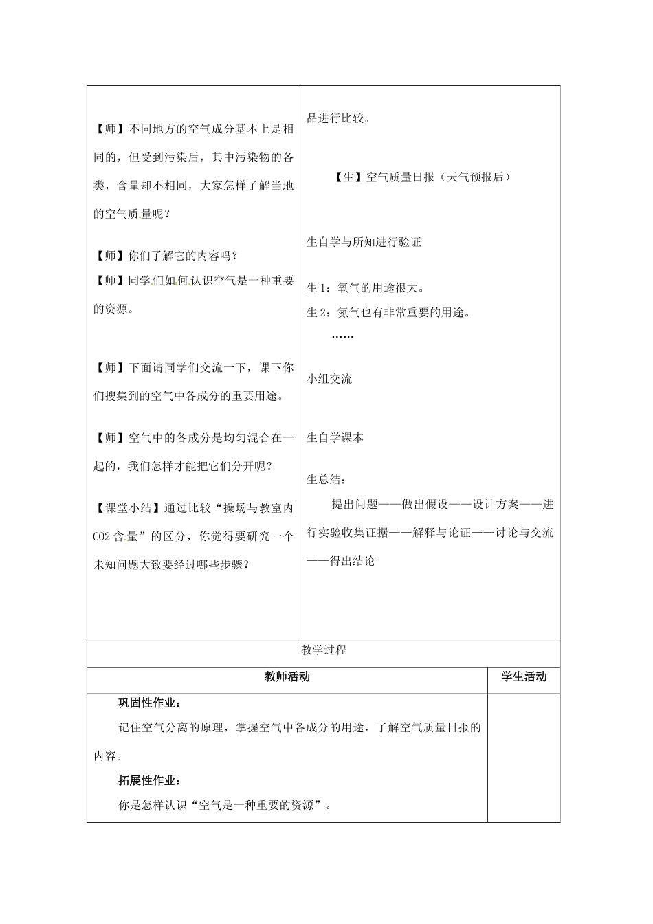 山东省烟台20中九年级化学《空气是一种重要的资源，关注空气质量》教案 _第3页